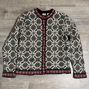 Vintage 90s LL Bean Merino Lambswool Snowflake Knit Cardigan Sweater